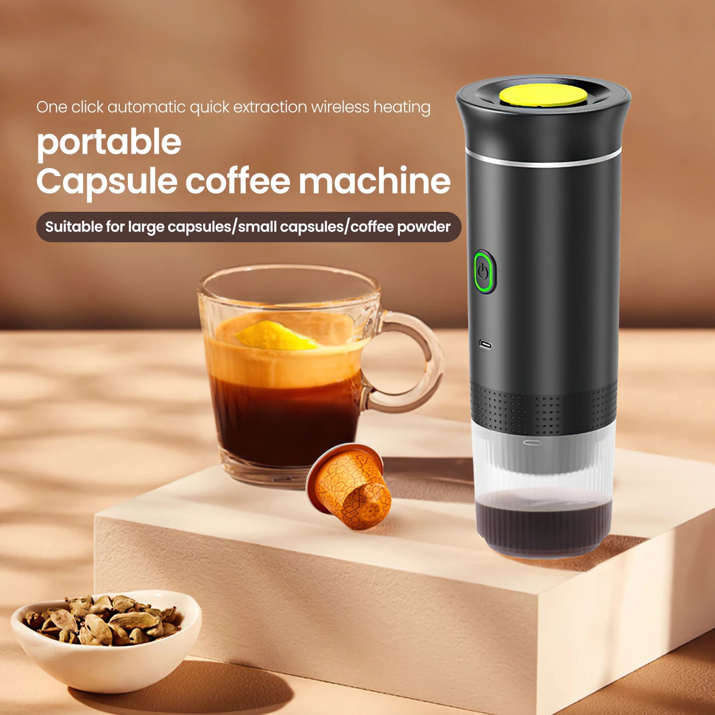 3-in-1 Wireless Electric Portable Espresso Coffee Machine for Car & Home Camping Coffee Maker Capsule Powder Travel Coffee Maker