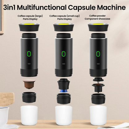 3-in-1 Wireless Electric Portable Espresso Coffee Machine for Car & Home Camping Coffee Maker Capsule Powder Travel Coffee Maker
